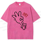 Unisex Ok Cat Printed Washed Tee