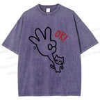 Unisex Ok Cat Printed Washed Tee