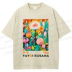 Unisex Yayoi Kusama Flower Printed Washed Tee