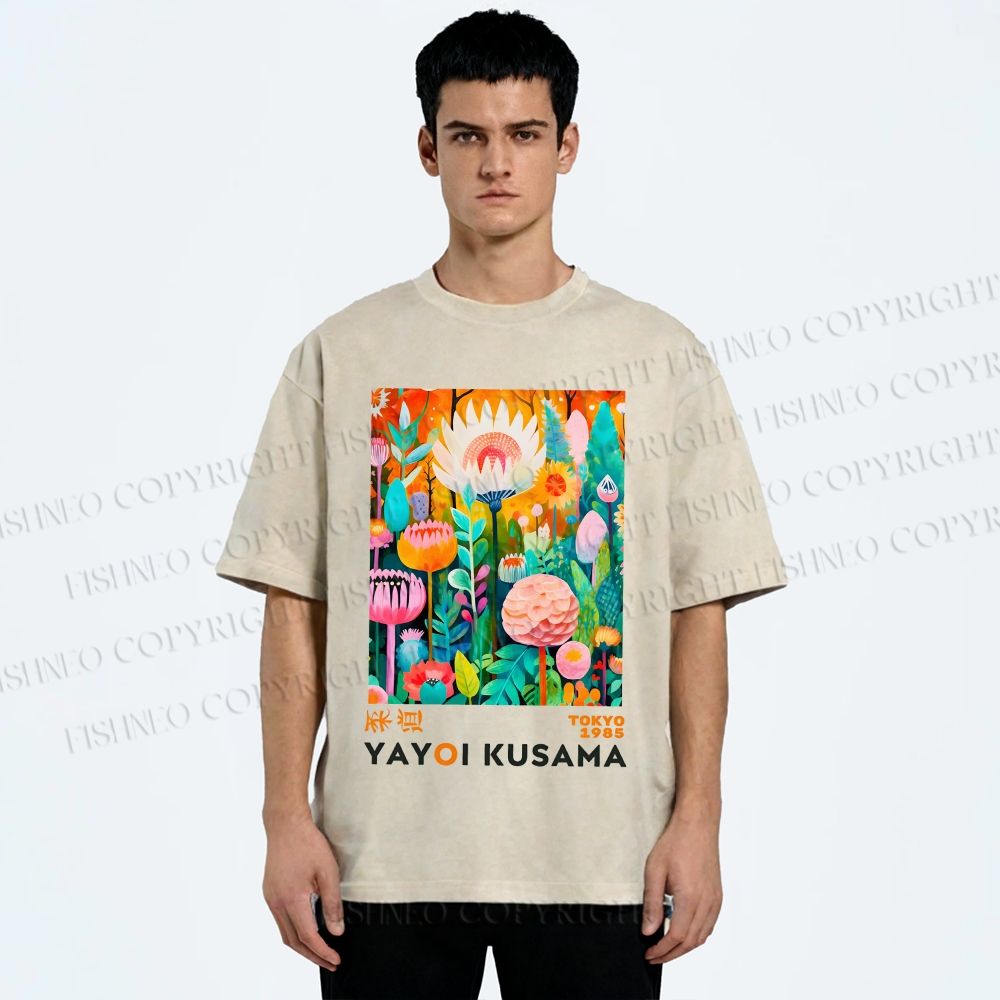 Unisex Yayoi Kusama Flower Printed Washed Tee