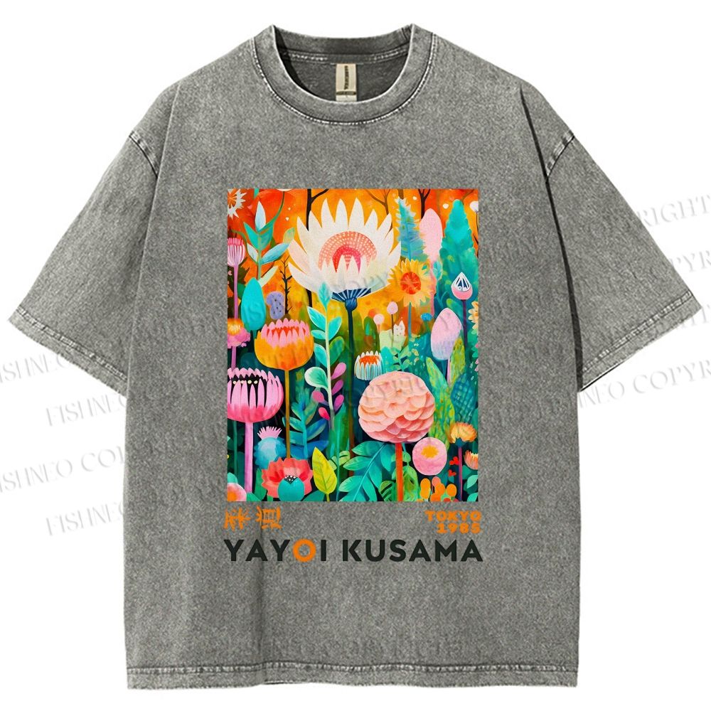 Unisex Yayoi Kusama Flower Printed Washed Tee