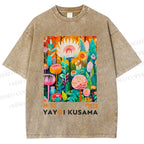 Unisex Yayoi Kusama Flower Printed Washed Tee