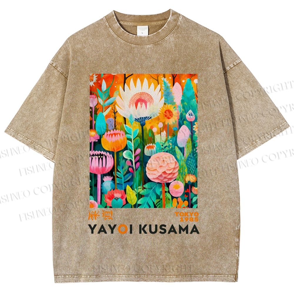 Unisex Yayoi Kusama Flower Printed Washed Tee