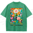 Unisex Yayoi Kusama Flower Printed Washed Tee