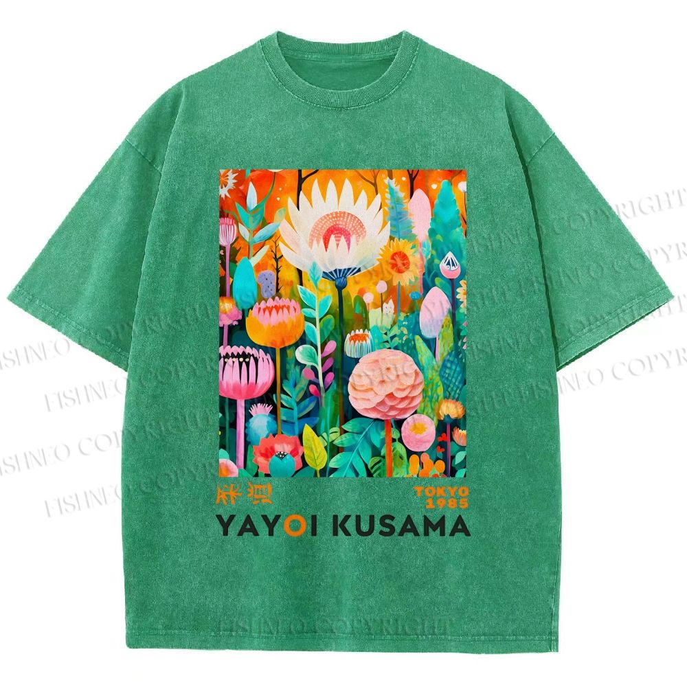 Unisex Yayoi Kusama Flower Printed Washed Tee