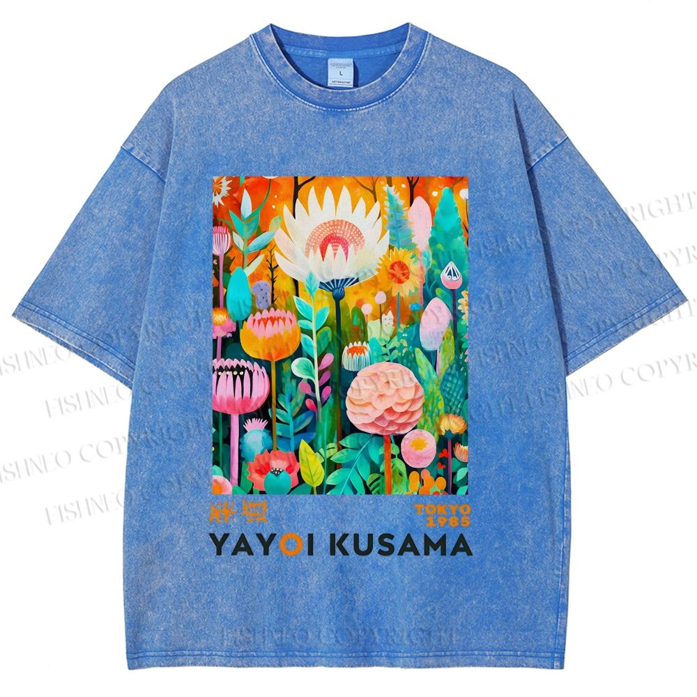 Unisex Yayoi Kusama Flower Printed Washed Tee