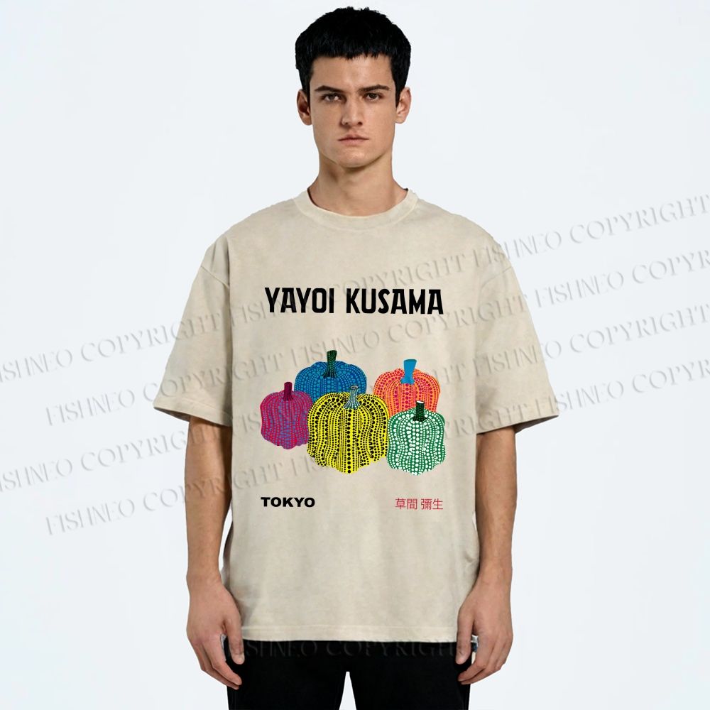 Unisex Yayoi Kusama Pumpkins Printed Washed Tee