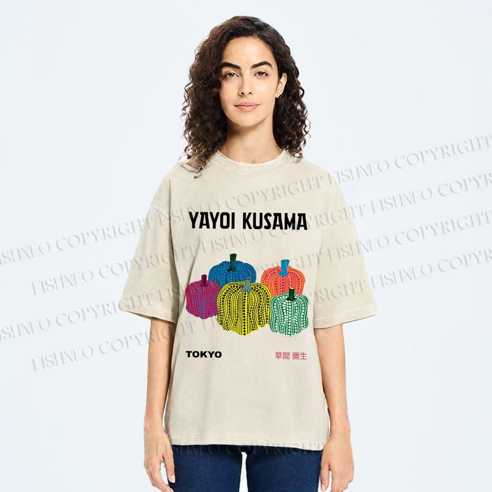 Unisex Yayoi Kusama Pumpkins Printed Washed Tee