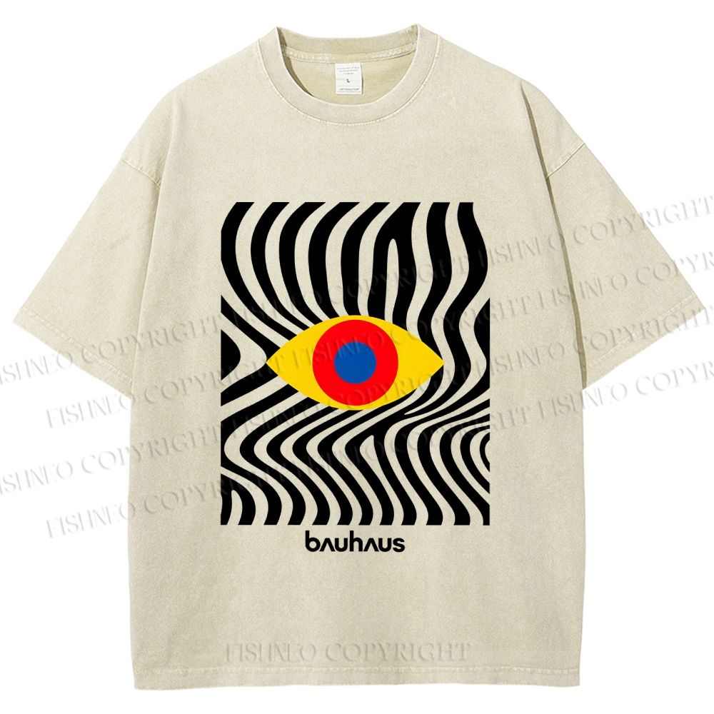 Unisex Bauhaus Geometric Eyes Printed Washed Tee