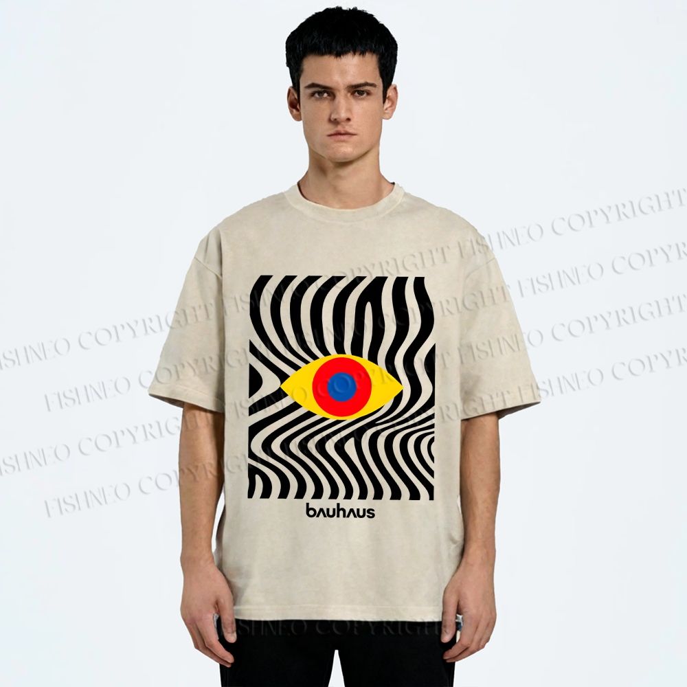 Unisex Bauhaus Geometric Eyes Printed Washed Tee