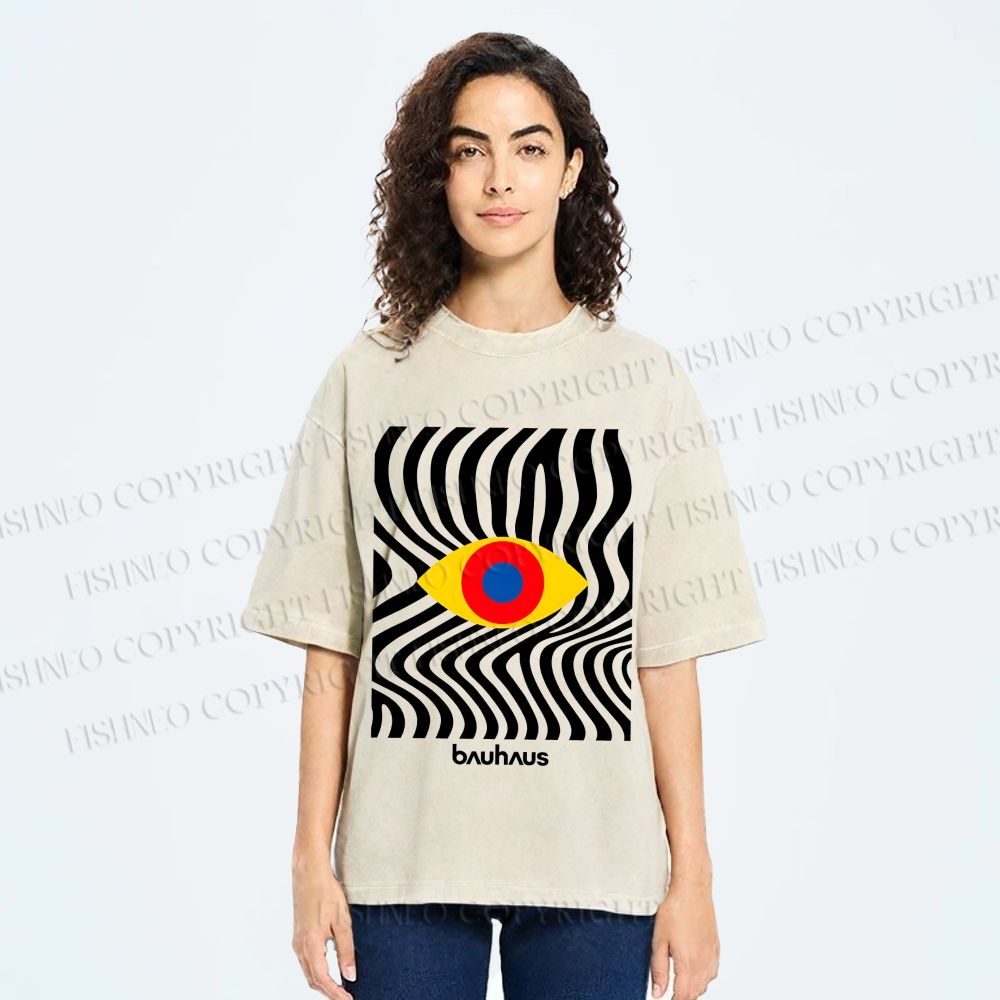 Unisex Bauhaus Geometric Eyes Printed Washed Tee
