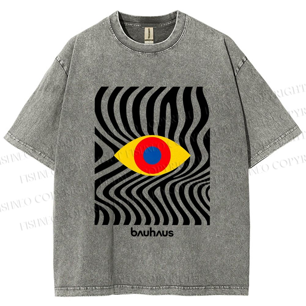Unisex Bauhaus Geometric Eyes Printed Washed Tee