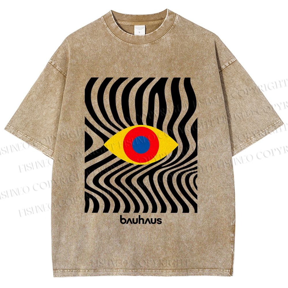 Unisex Bauhaus Geometric Eyes Printed Washed Tee