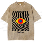 Unisex Bauhaus Geometric Eyes Printed Washed Tee