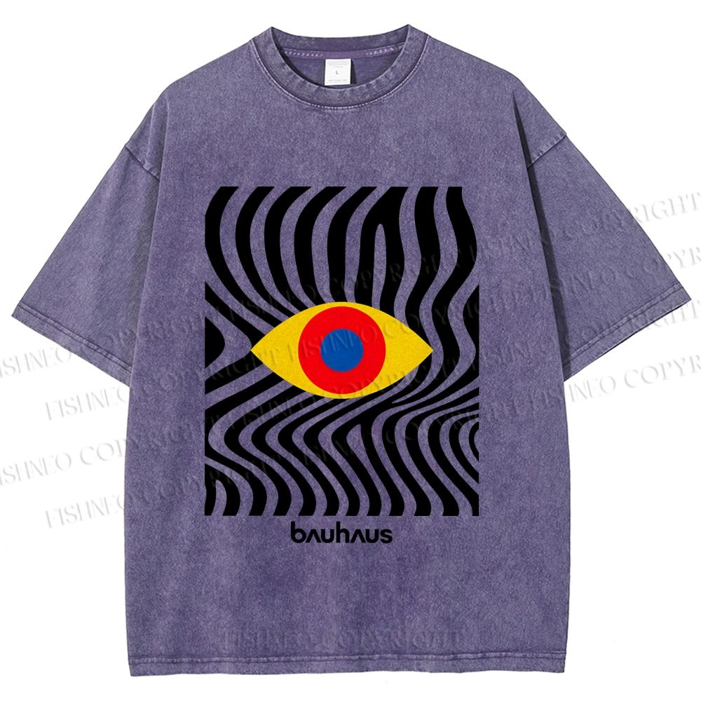 Unisex Bauhaus Geometric Eyes Printed Washed Tee