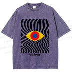 Unisex Bauhaus Geometric Eyes Printed Washed Tee