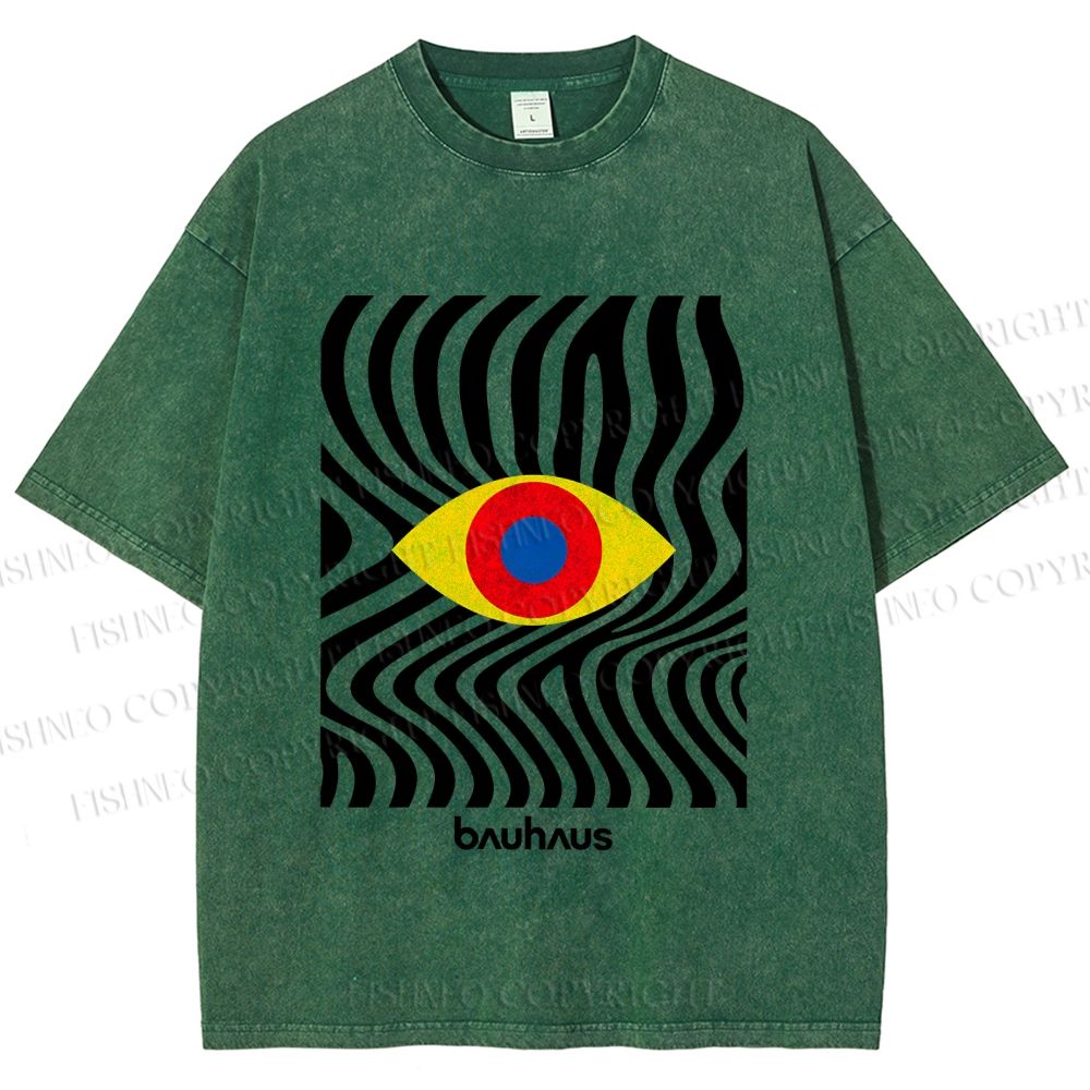 Unisex Bauhaus Geometric Eyes Printed Washed Tee