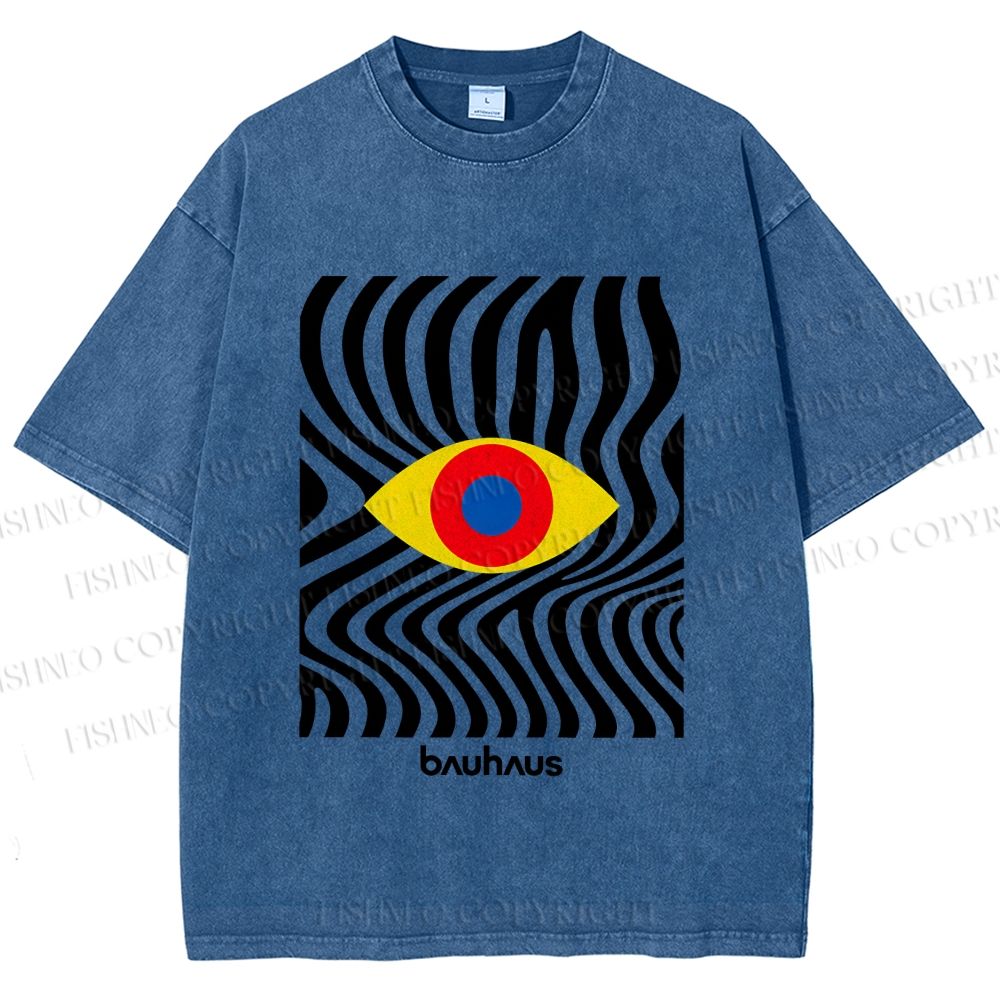 Unisex Bauhaus Geometric Eyes Printed Washed Tee
