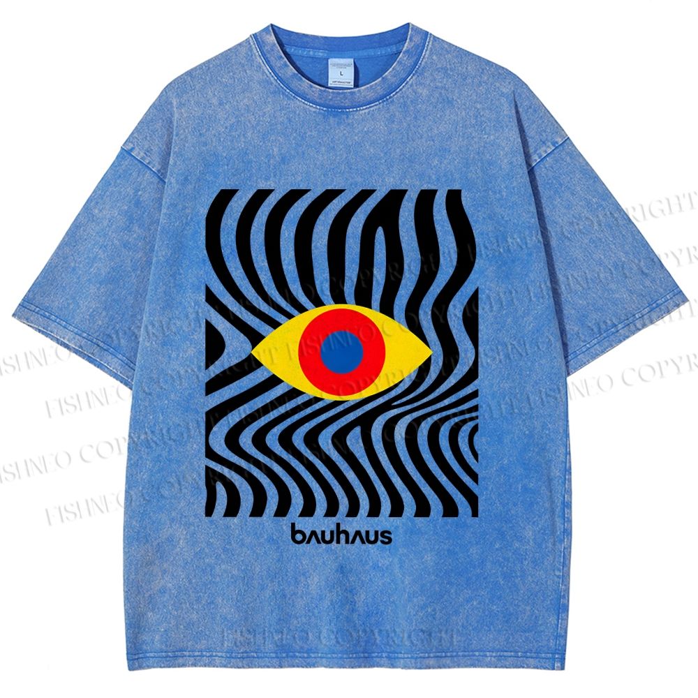 Unisex Bauhaus Geometric Eyes Printed Washed Tee