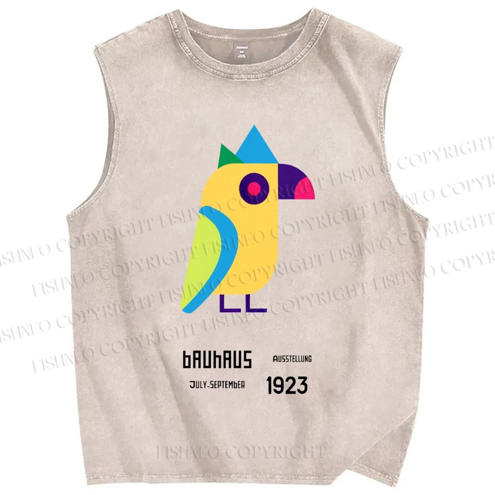 Unisex Bauhaus Colorful Geometric Bird Printed Washed Tank Top