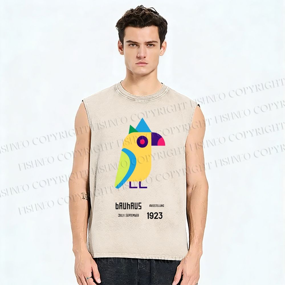 Unisex Bauhaus Colorful Geometric Bird Printed Washed Tank Top