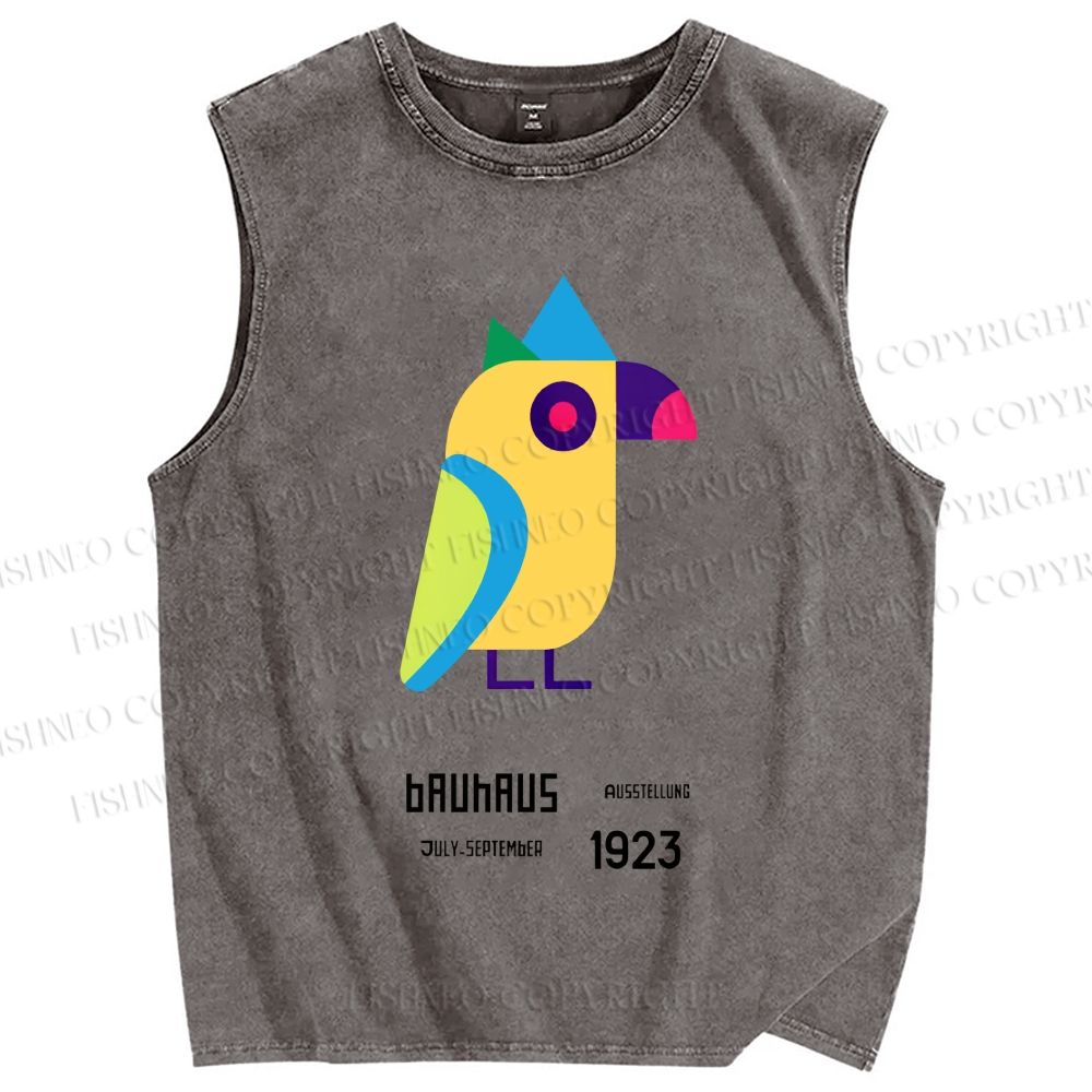 Unisex Bauhaus Colorful Geometric Bird Printed Washed Tank Top