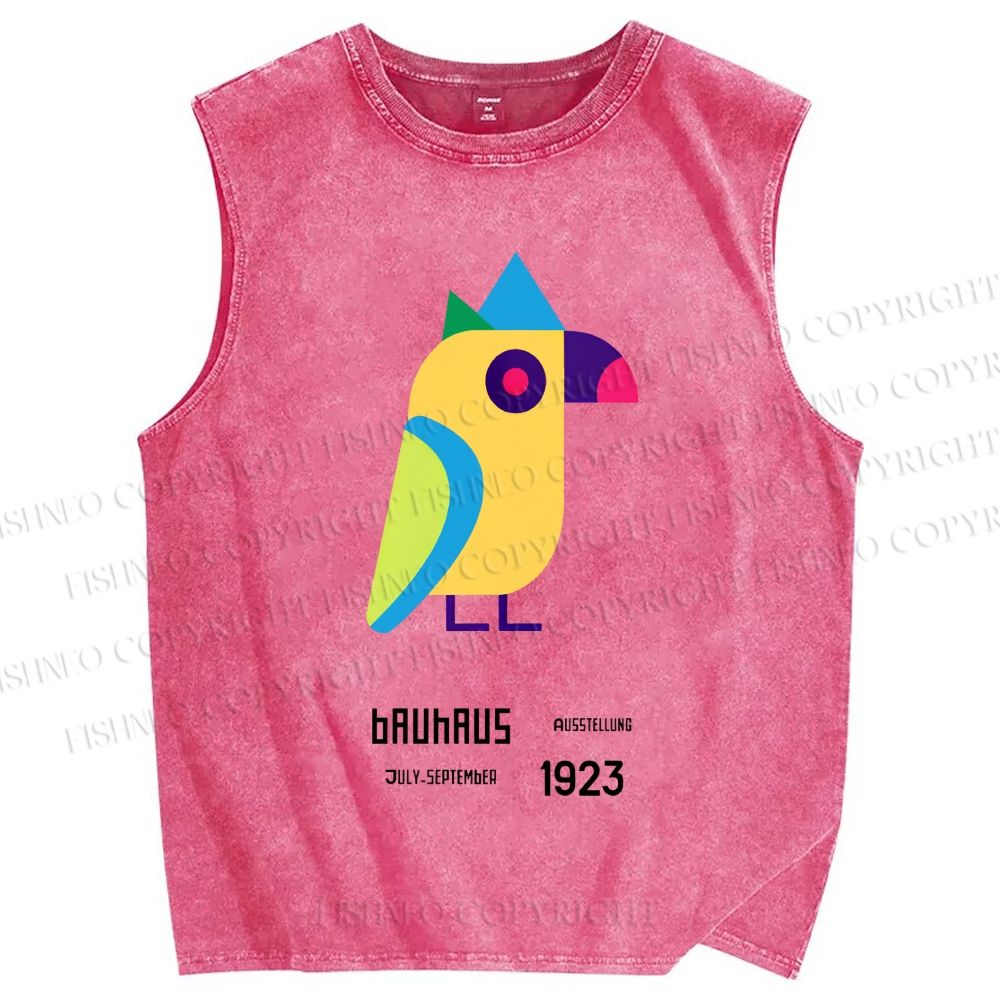 Unisex Bauhaus Colorful Geometric Bird Printed Washed Tank Top