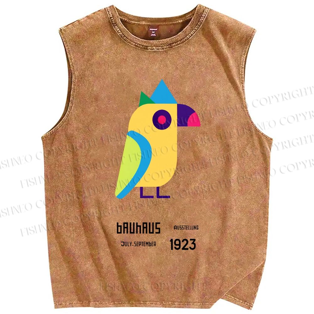 Unisex Bauhaus Colorful Geometric Bird Printed Washed Tank Top