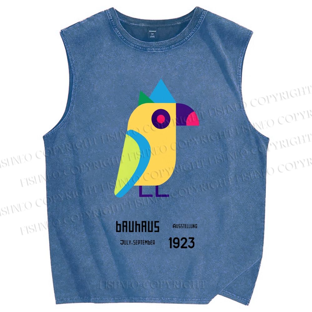 Unisex Bauhaus Colorful Geometric Bird Printed Washed Tank Top
