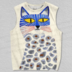 Unisex Vintage Art Cat Printed Tank Top