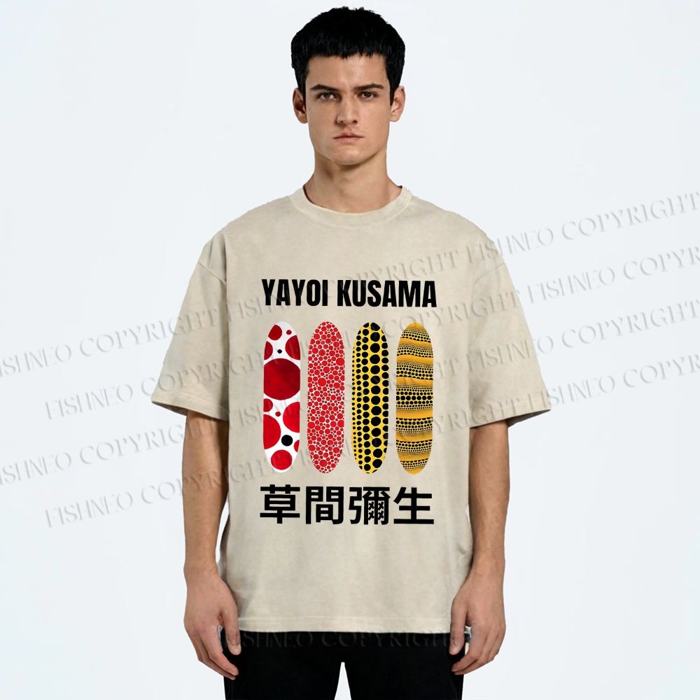 Unisex Yayoi Kusama Polka Dots Printed Washed Tee