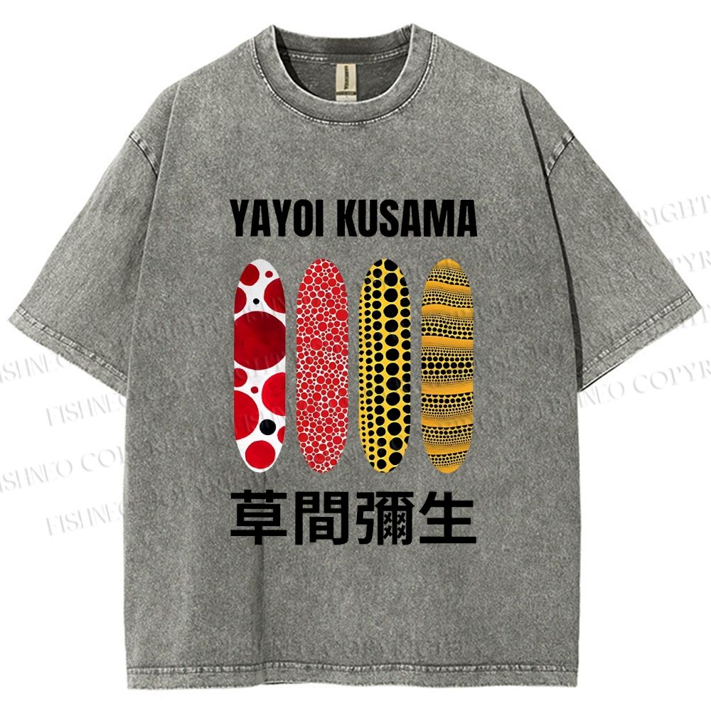 Unisex Yayoi Kusama Polka Dots Printed Washed Tee