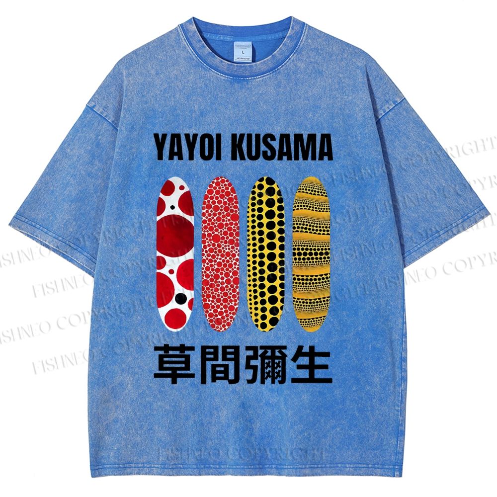 Unisex Yayoi Kusama Polka Dots Printed Washed Tee