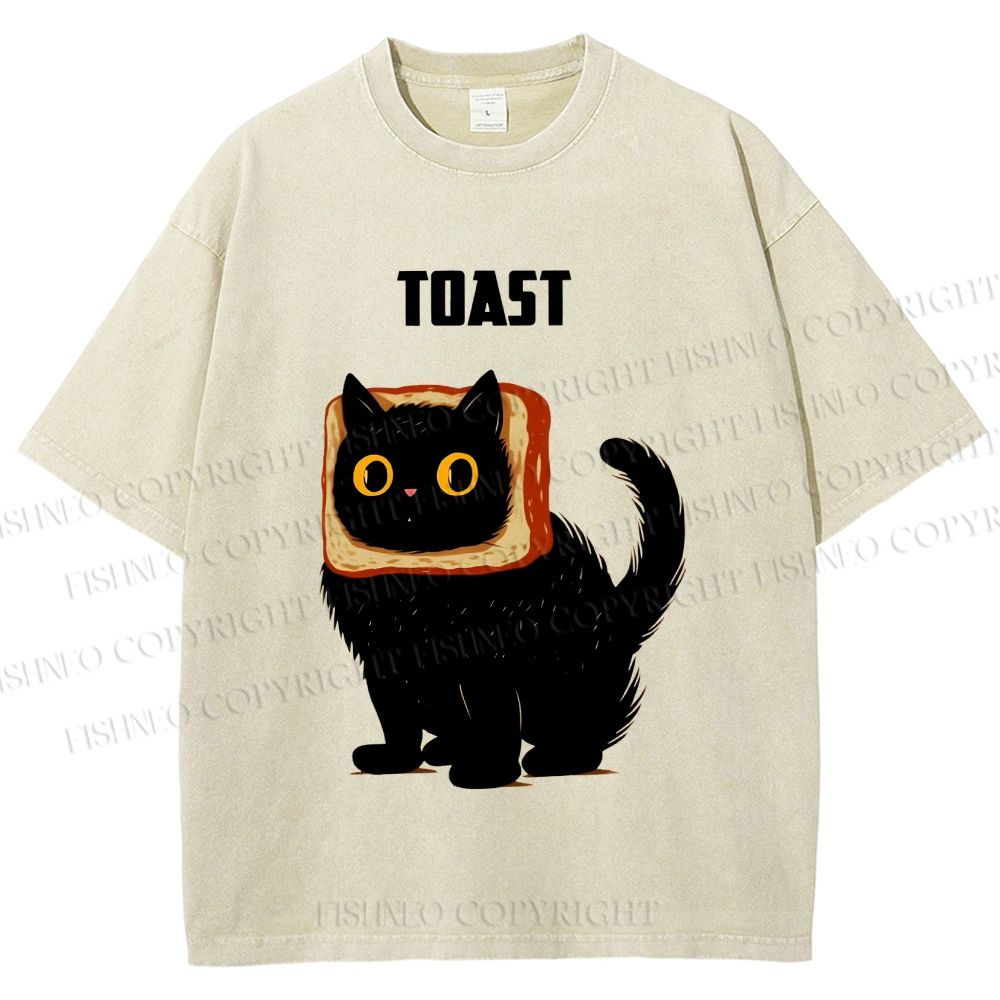 Unisex Toast Cat Printed Washed Tee