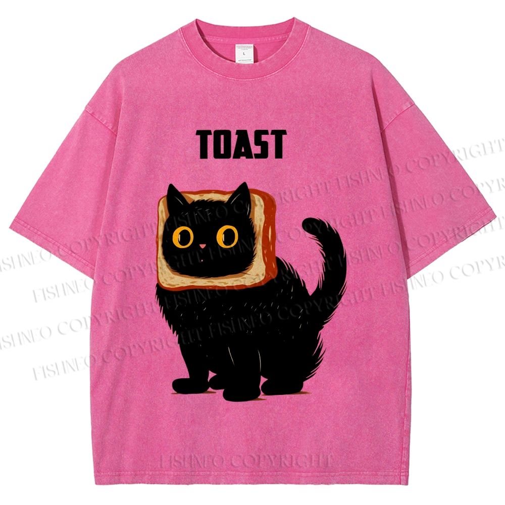 Unisex Toast Cat Printed Washed Tee