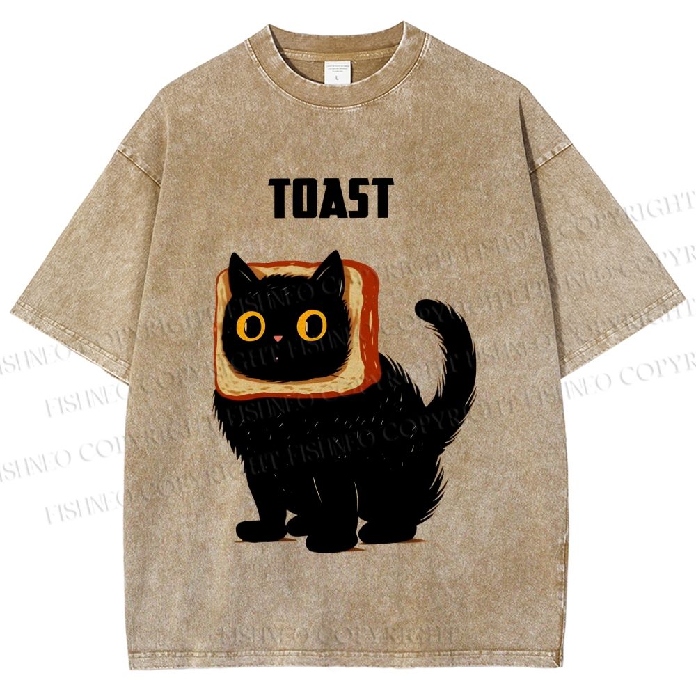 Unisex Toast Cat Printed Washed Tee