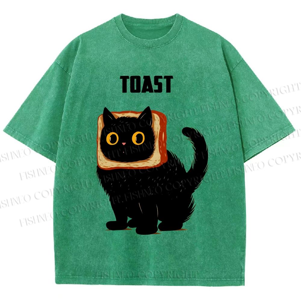 Unisex Toast Cat Printed Washed Tee