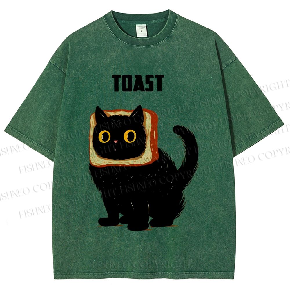 Unisex Toast Cat Printed Washed Tee