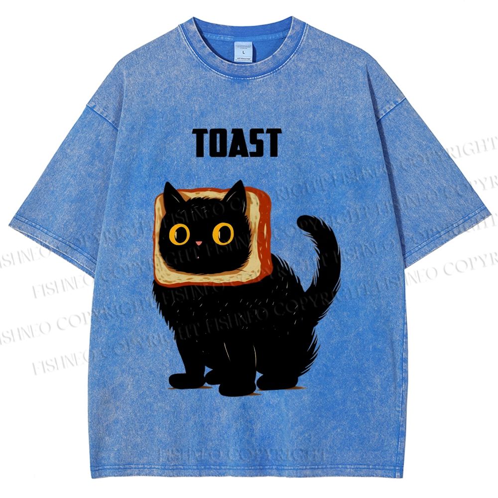 Unisex Toast Cat Printed Washed Tee