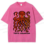 Unisex Tokyo Aquarium Octopus Printed Washed Tee