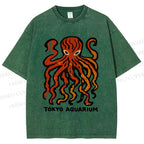 Unisex Tokyo Aquarium Octopus Printed Washed Tee