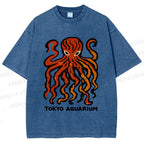 Unisex Tokyo Aquarium Octopus Printed Washed Tee
