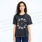 Unisex Cat's Daily Routine Printed Washed Tee