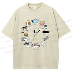 Unisex Cat's Daily Routine Printed Washed Tee
