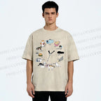 Unisex Cat's Daily Routine Printed Washed Tee