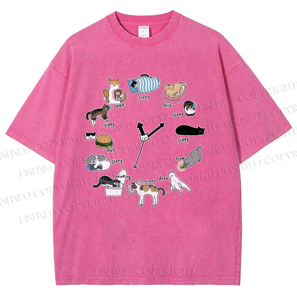 Unisex Cat's Daily Routine Printed Washed Tee