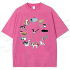 Unisex Cat's Daily Routine Printed Washed Tee
