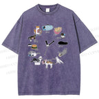 Unisex Cat's Daily Routine Printed Washed Tee
