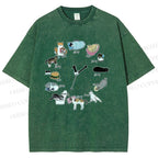 Unisex Cat's Daily Routine Printed Washed Tee