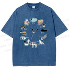 Unisex Cat's Daily Routine Printed Washed Tee